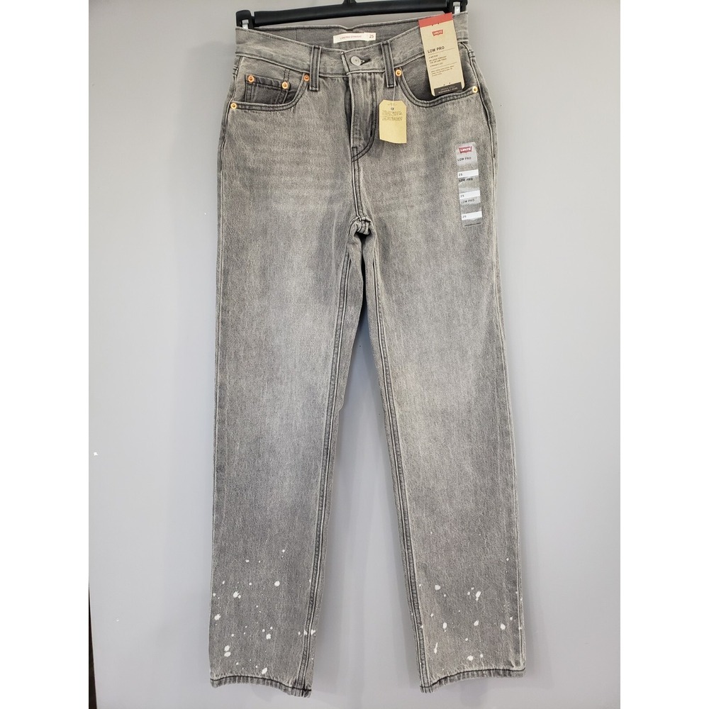NEW Levis Size 25 Womens Low Pro Straight Jean Gray Splatter Acid Wash punk emo